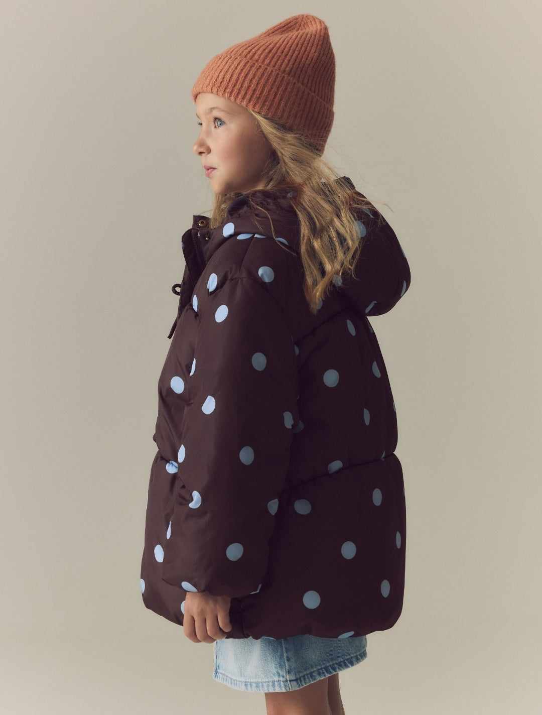 Chocolate Brown Polka Dot Shower Resistant Padded Coat