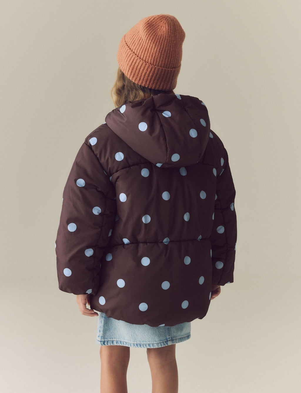 Chocolate Brown Polka Dot Shower Resistant Padded Coat