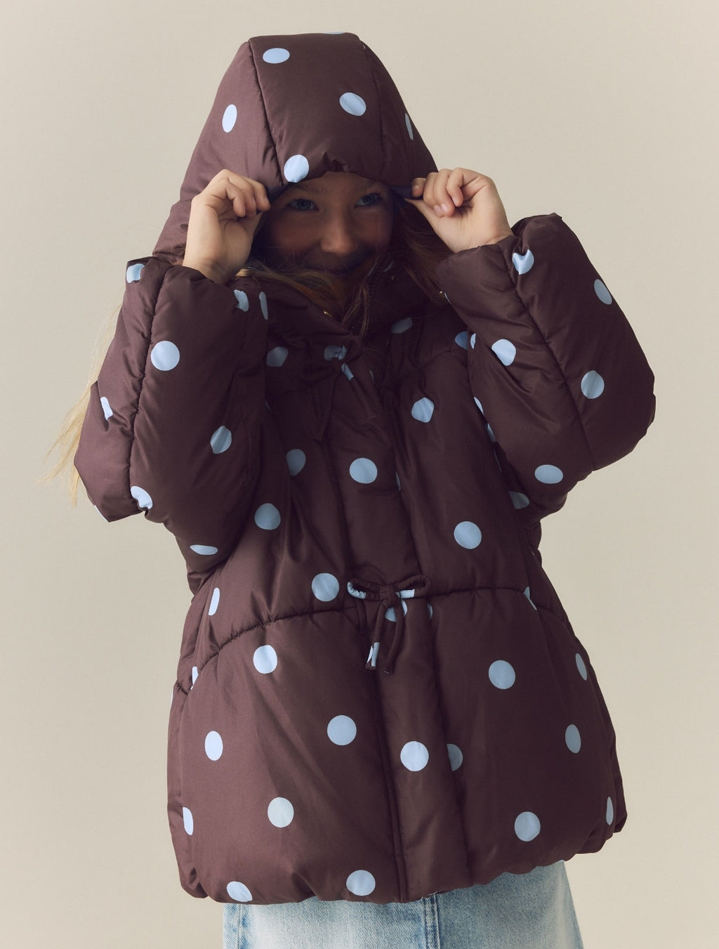 Chocolate Brown Polka Dot Shower Resistant Padded Coat