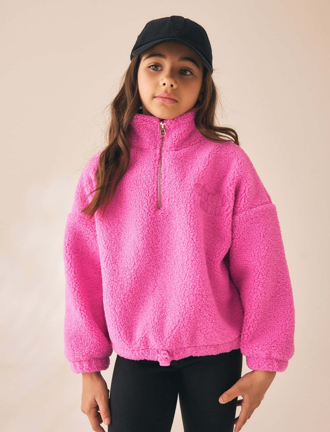 Pink Cosy Lined Half Zip Borg Jacket