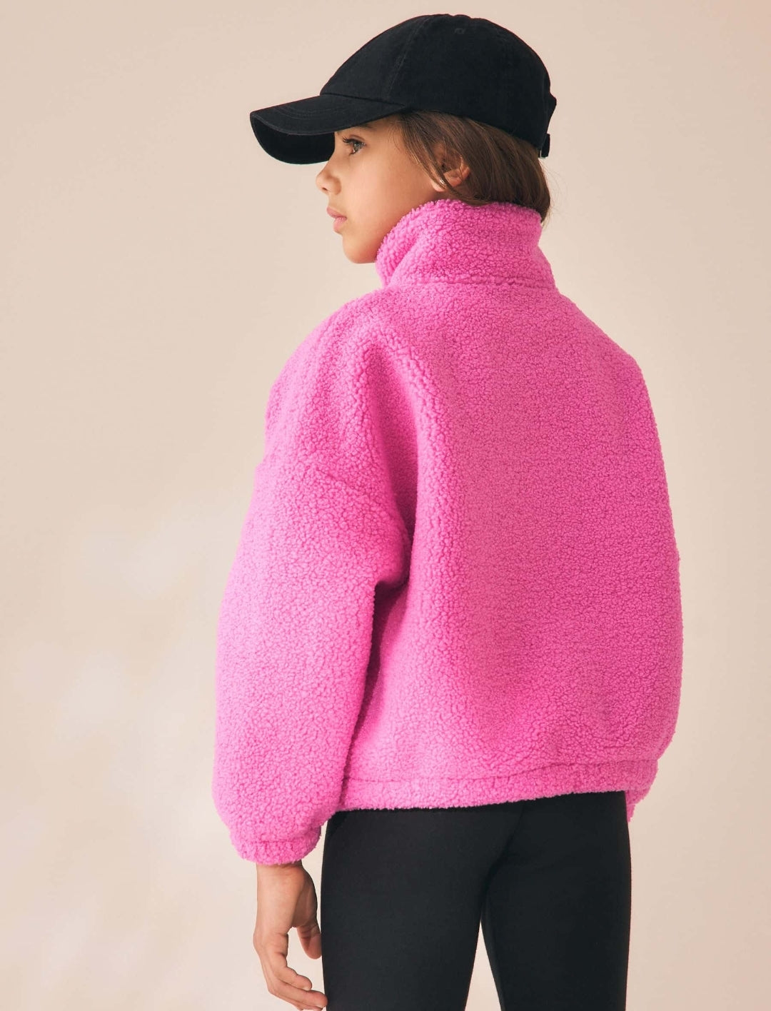 Pink Cosy Lined Half Zip Borg Jacket