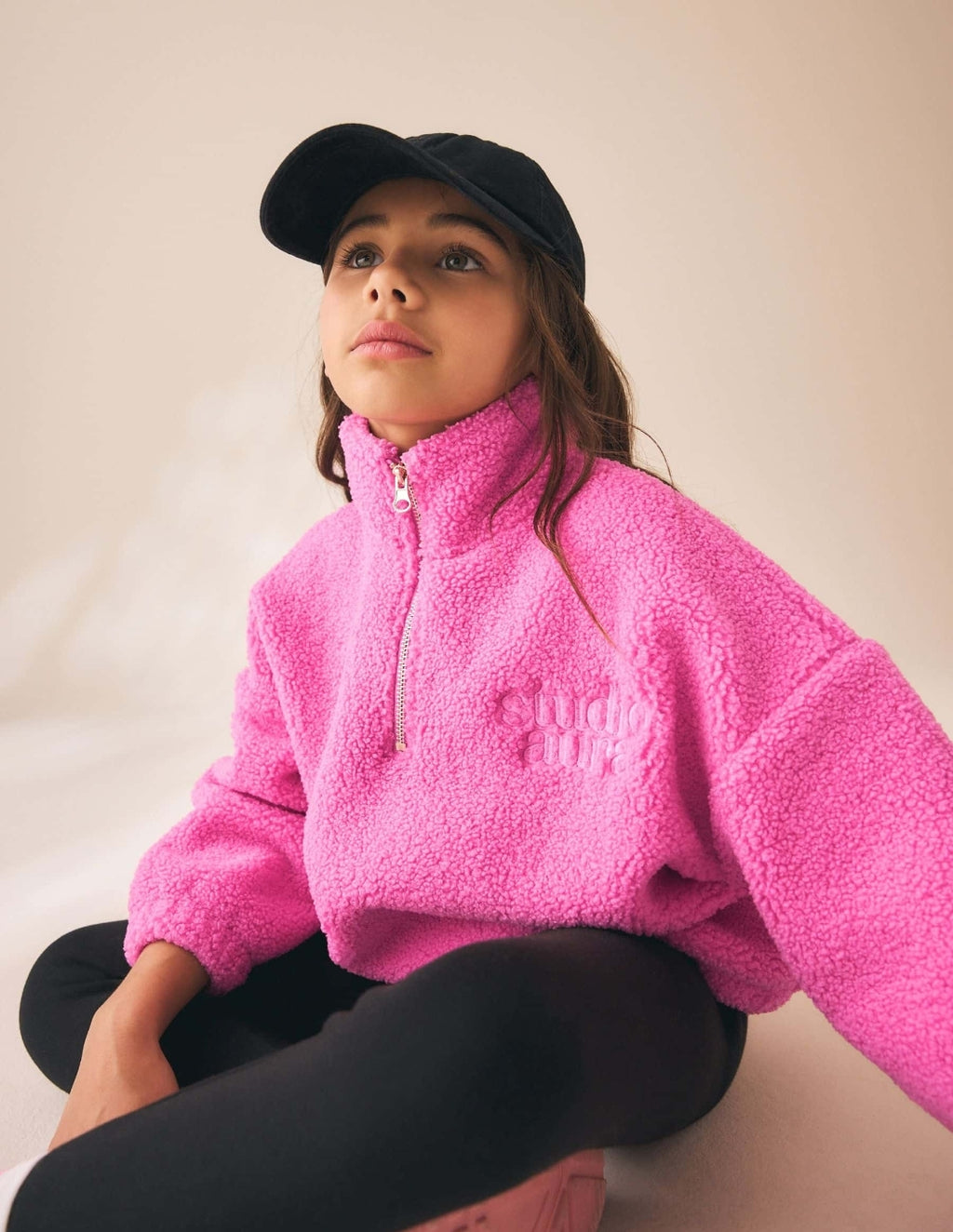 Pink Cosy Lined Half Zip Borg Jacket