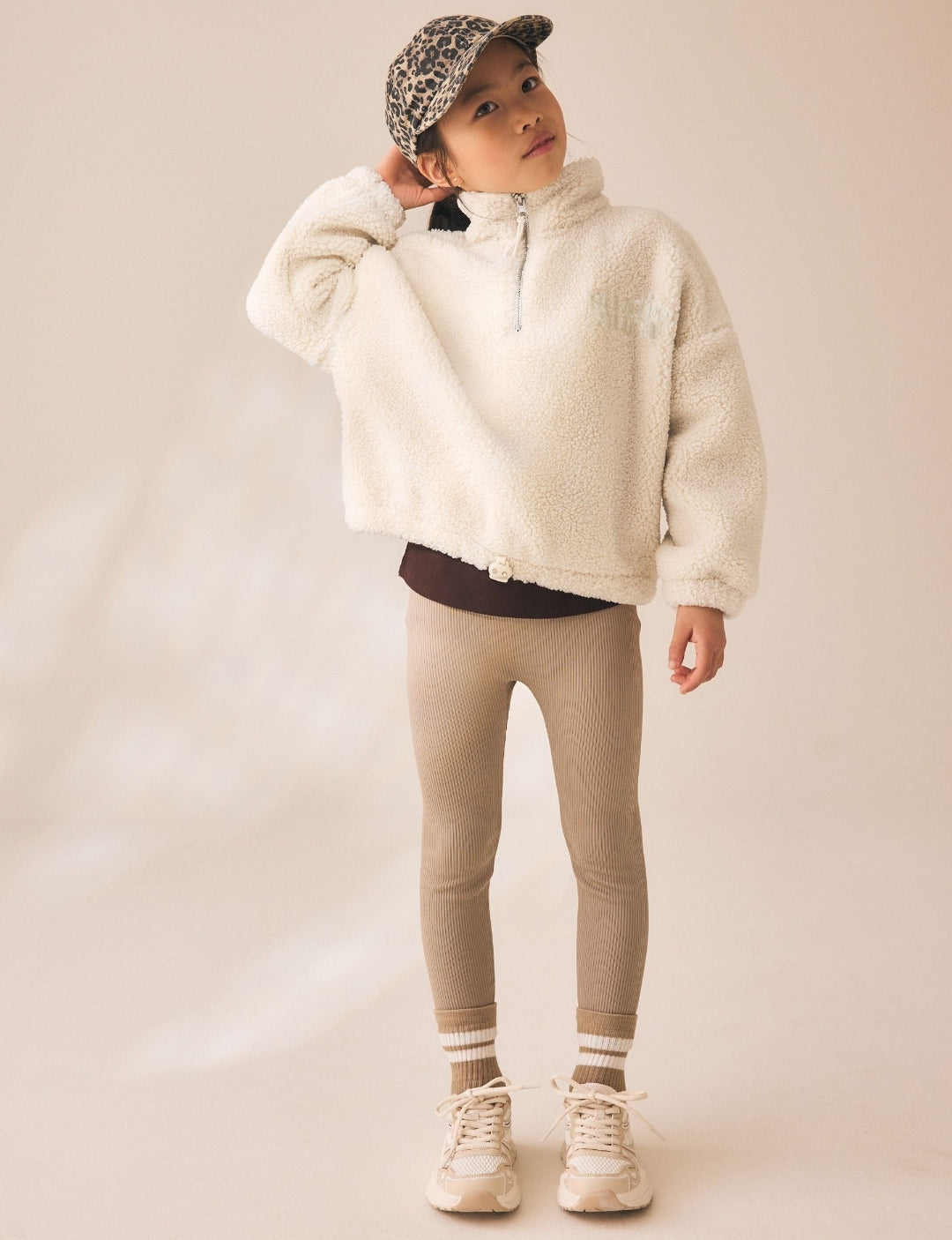 Neutral Cosy Lined Half Zip Borg Jacket