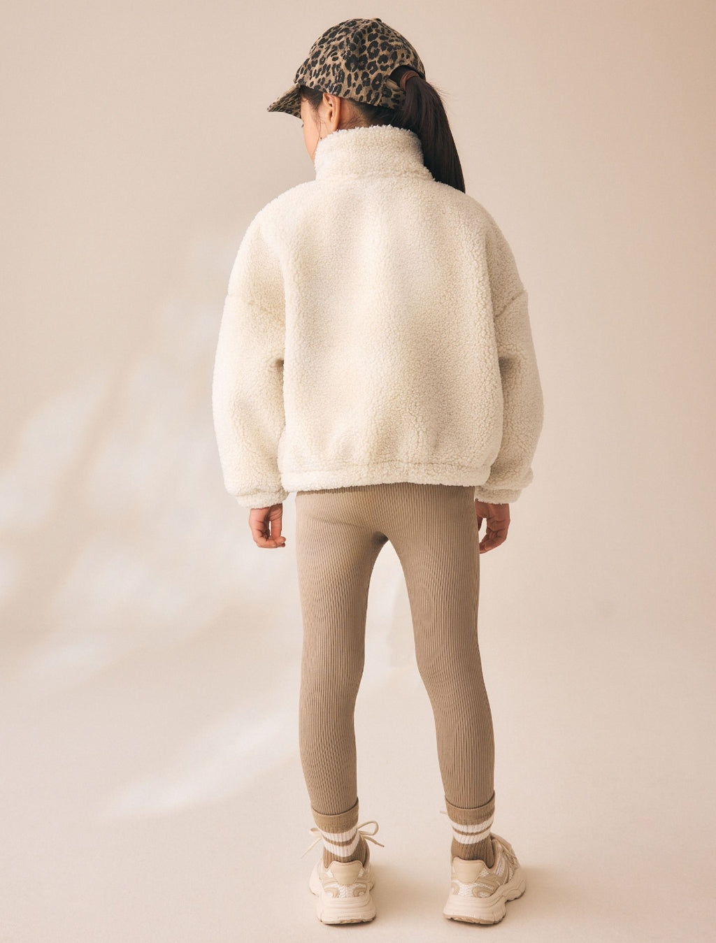 Neutral Cosy Lined Half Zip Borg Jacket