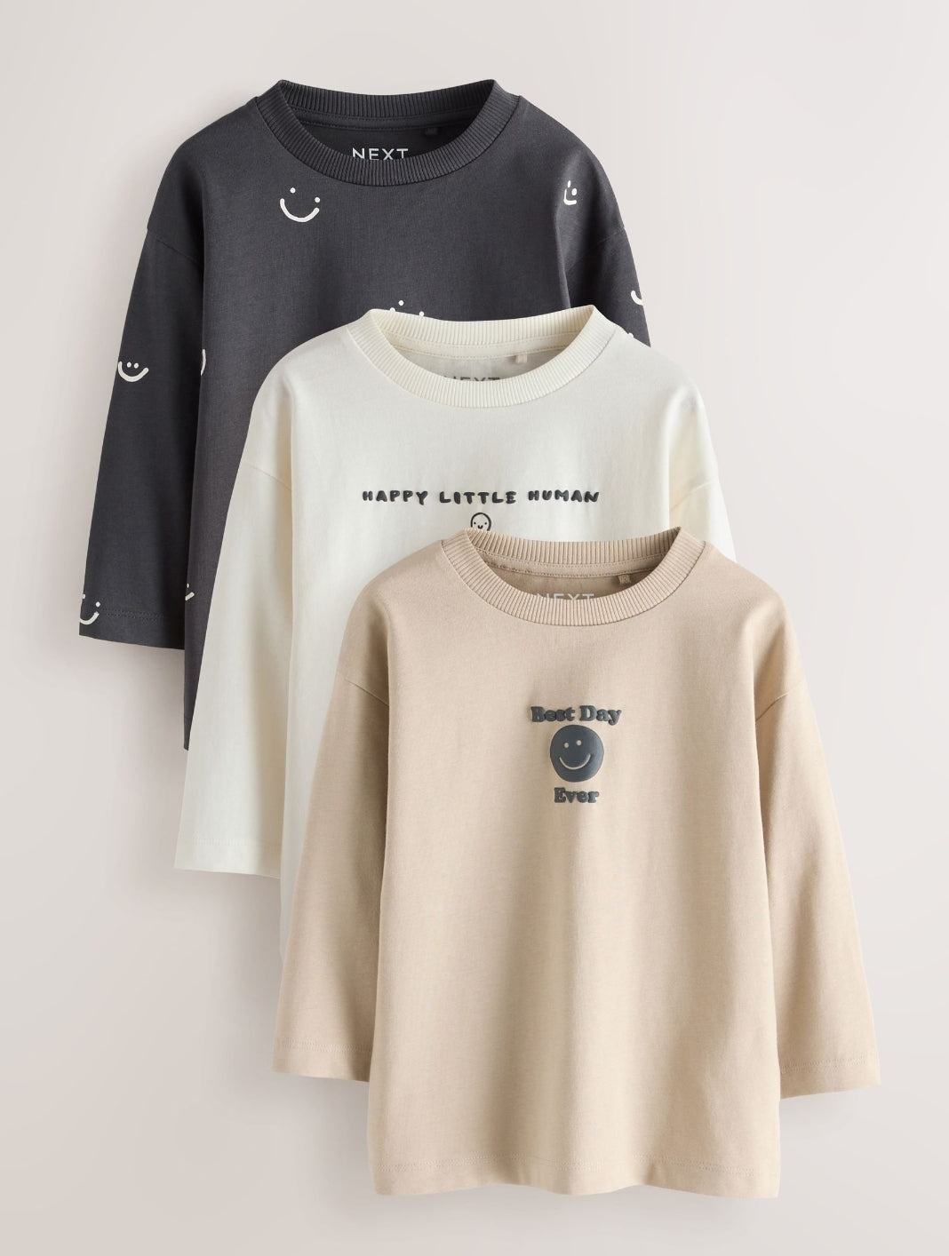 Monochrome Smile Face Long Sleeve Graphic T-Shirts 3 Pack