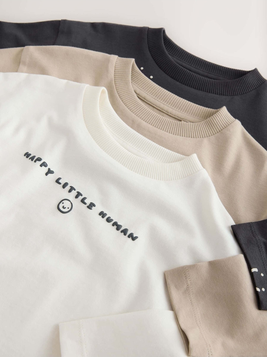 Monochrome Smile Face Long Sleeve Graphic T-Shirts 3 Pack