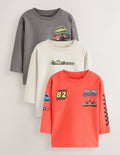 Red White Racing Car Long Sleeve Graphic T-Shirts 3 Pack