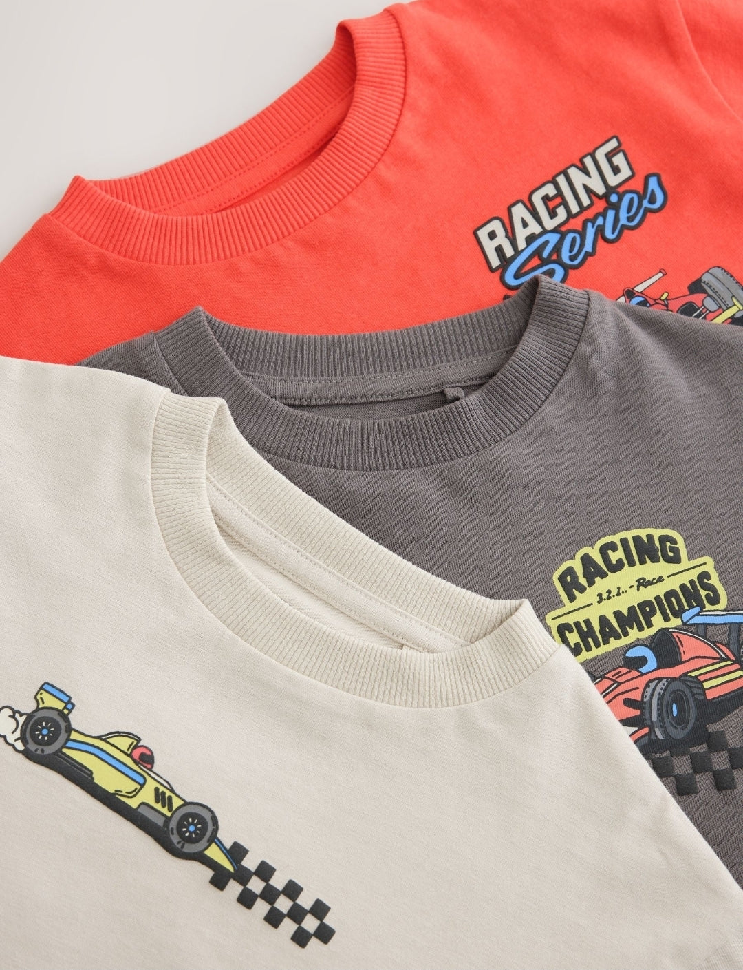 Red White Racing Car Long Sleeve Graphic T-Shirts 3 Pack