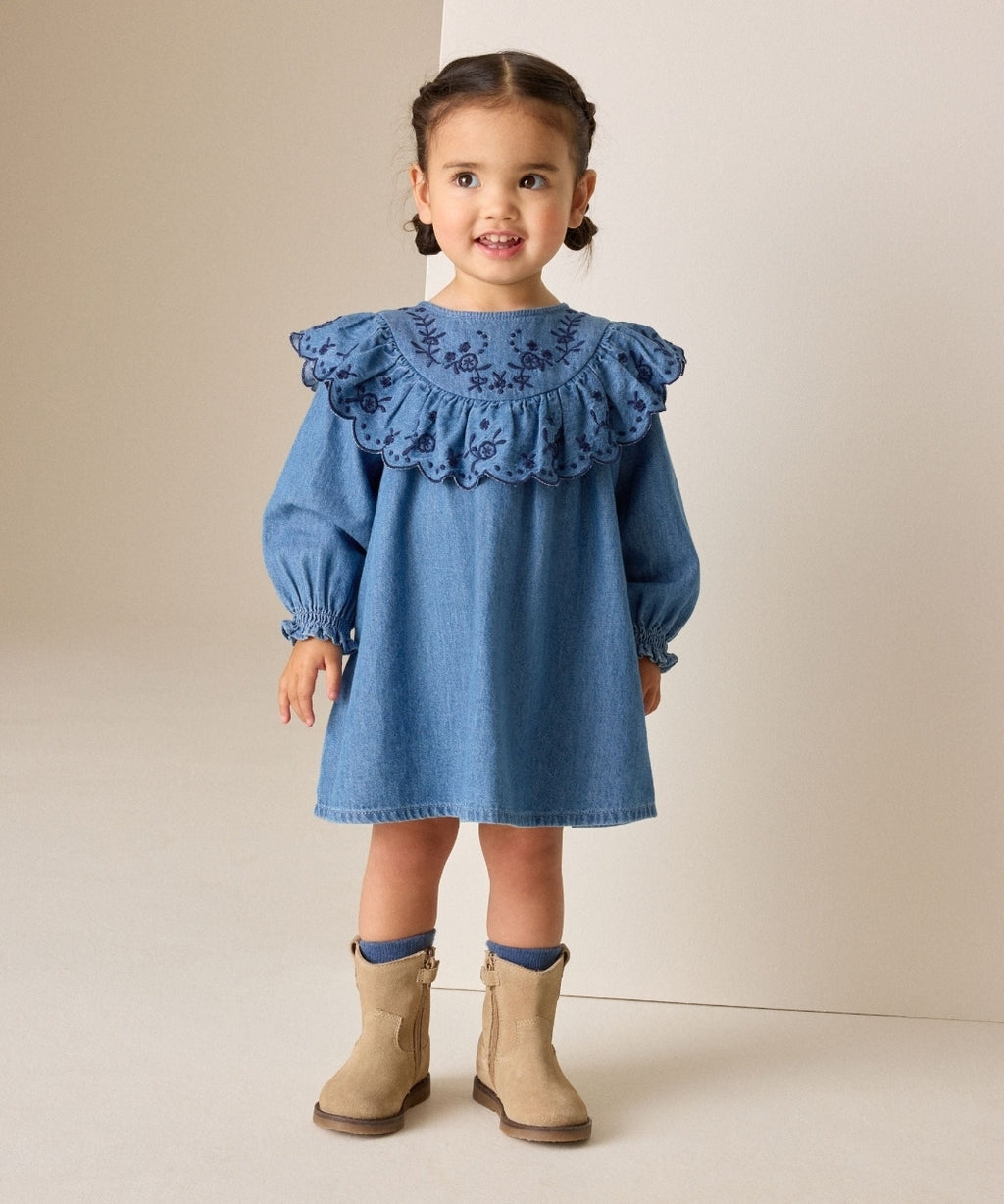 Denim Blue Long Sleeve
Embroidered Denim Dress