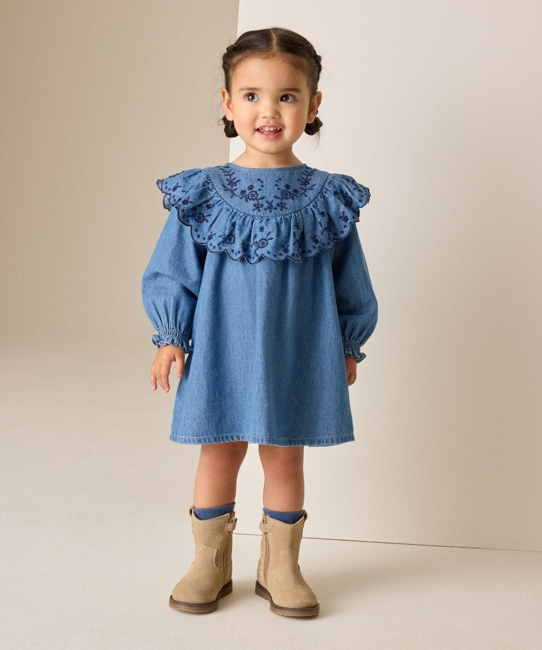 Denim Blue Long Sleeve
Embroidered Denim Dress