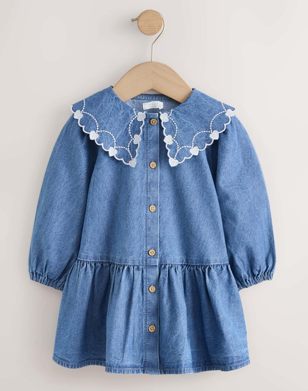 Blue Denim Long Sleeve
Embroidered Collar Dress