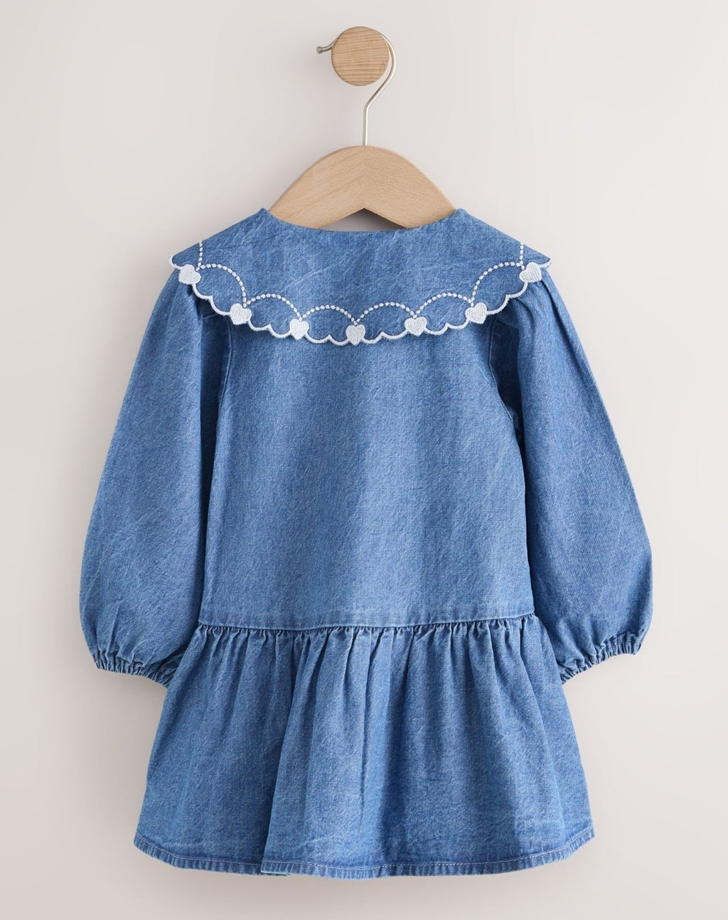 Blue Denim Long Sleeve
Embroidered Collar Dress
