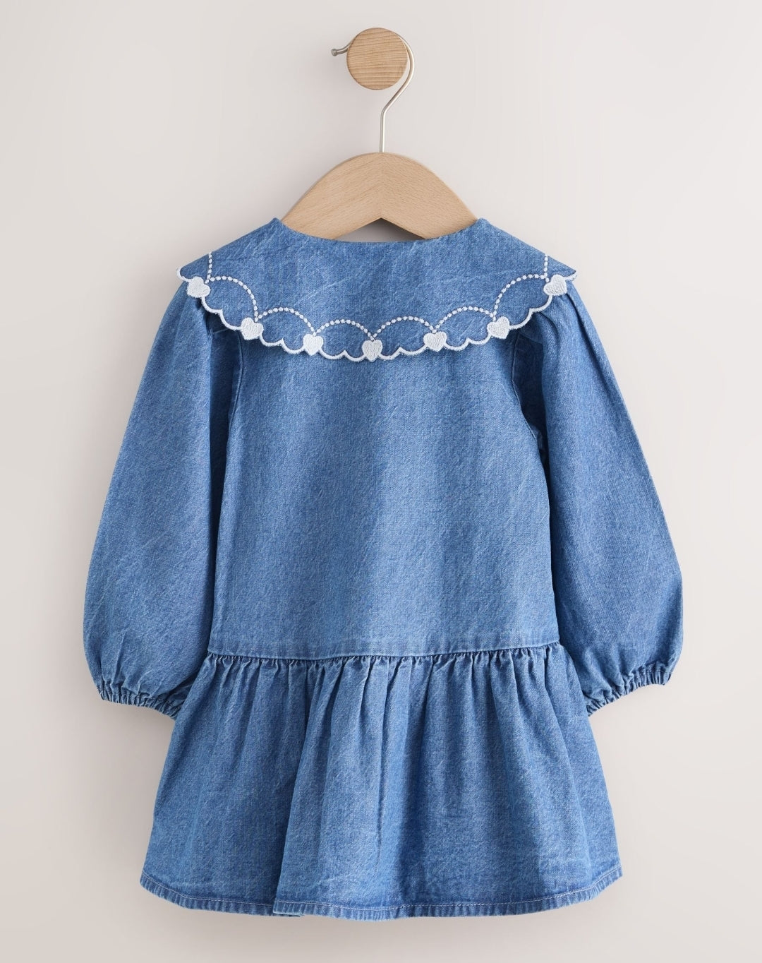Blue Denim Long Sleeve
Embroidered Collar Dress