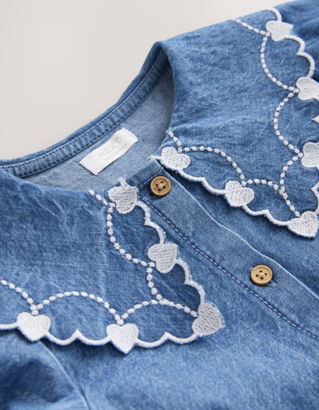 Blue Denim Long Sleeve
Embroidered Collar Dress