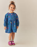 Blue Denim Long Sleeve Boucle Spot Dress