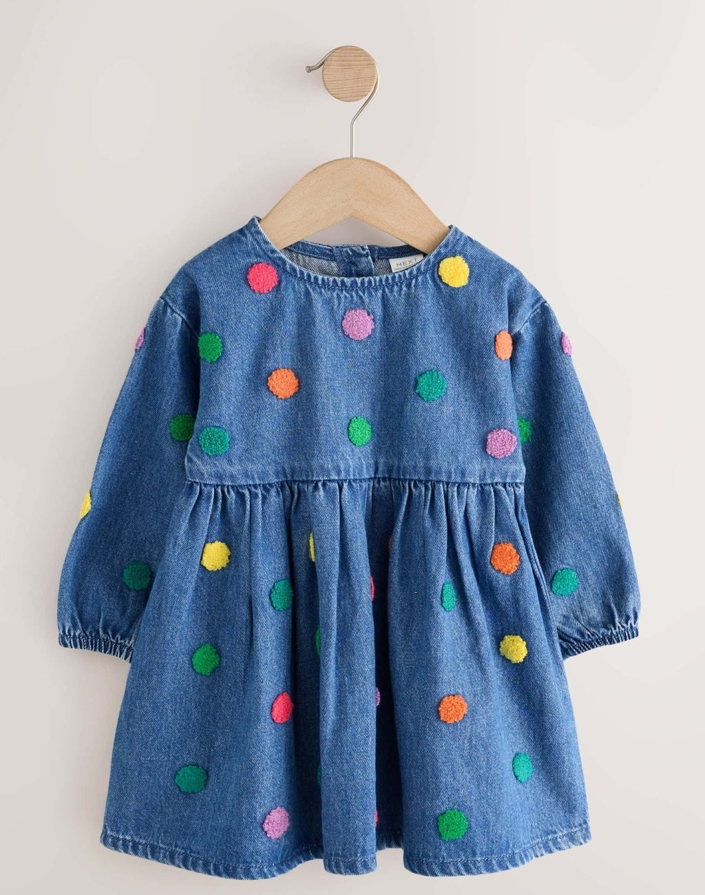 Blue Denim Long Sleeve Boucle Spot Dress