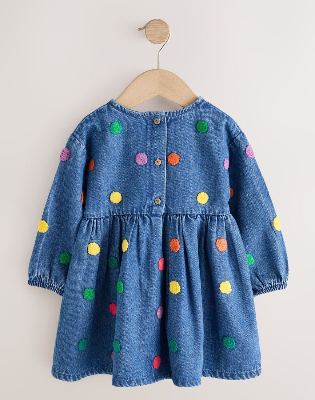 Blue Denim Long Sleeve Boucle Spot Dress