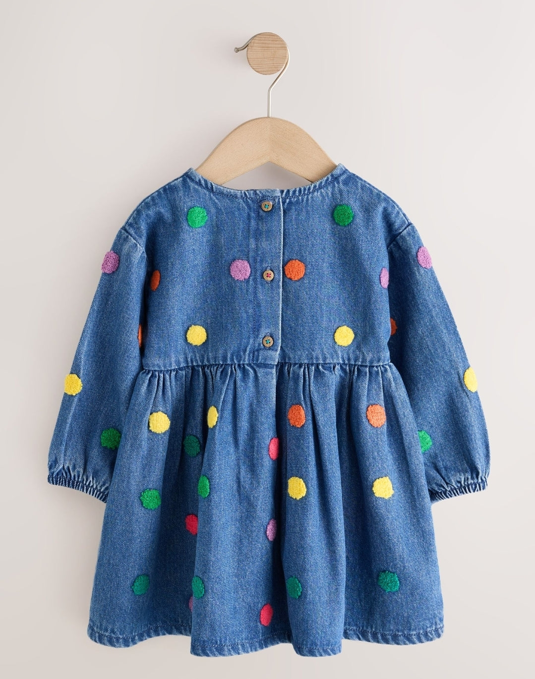 Blue Denim Long Sleeve Boucle Spot Dress