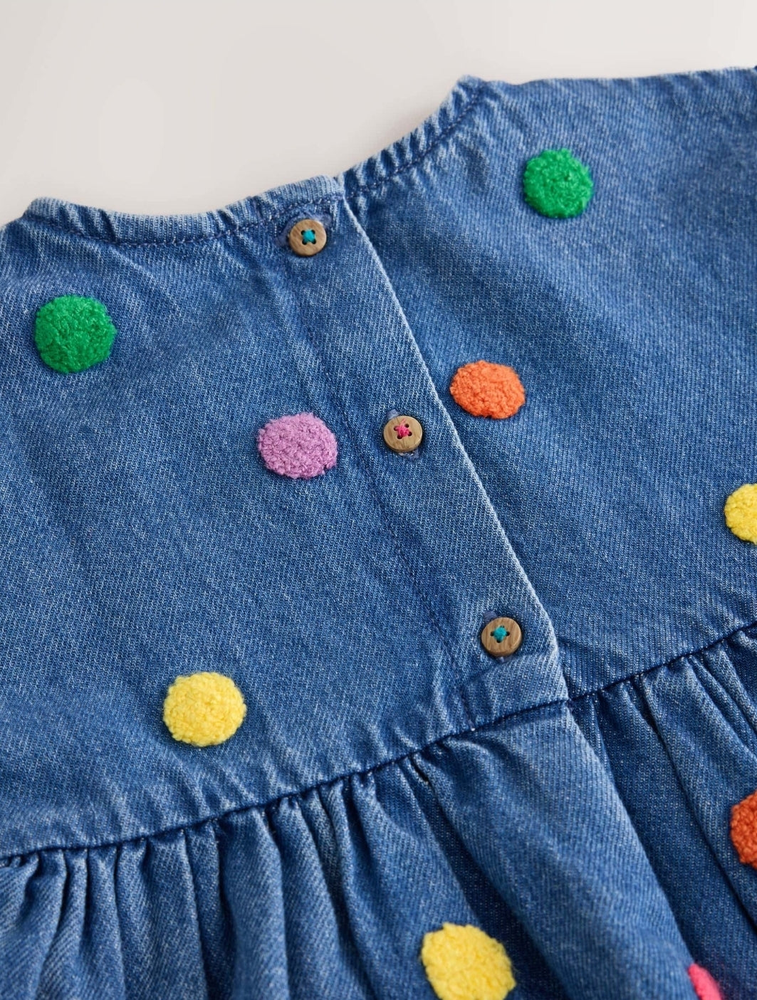 Blue Denim Long Sleeve Boucle Spot Dress