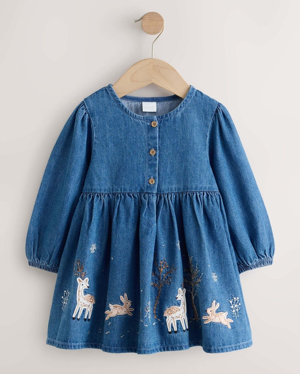 Blue Faux Fur Gillet and Denim Embroidered Dress