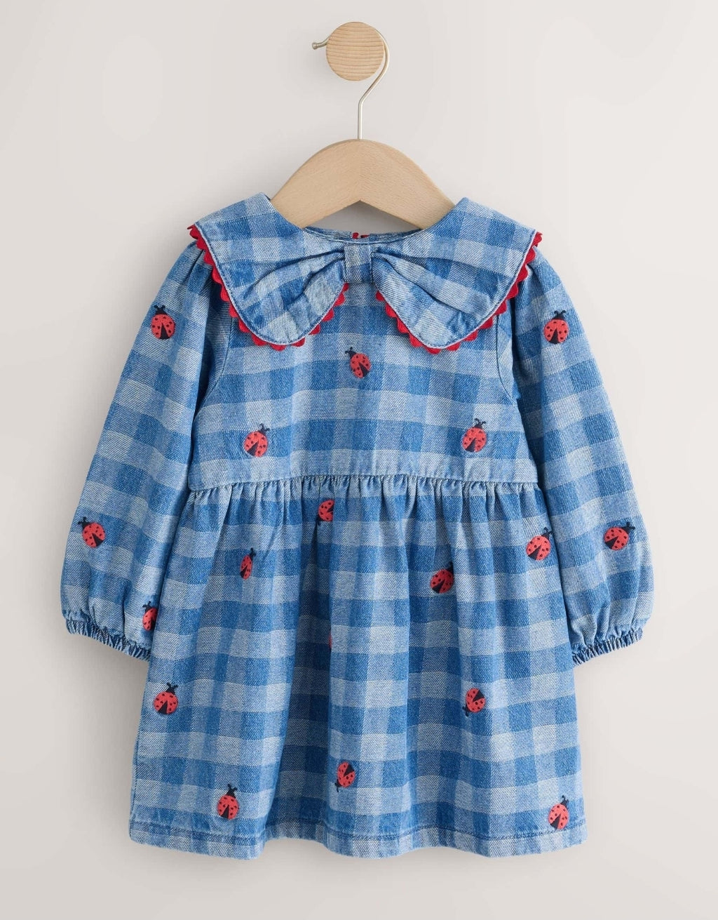 Blue Denim Check Long Sleeve Collar Embroidered Ladybird