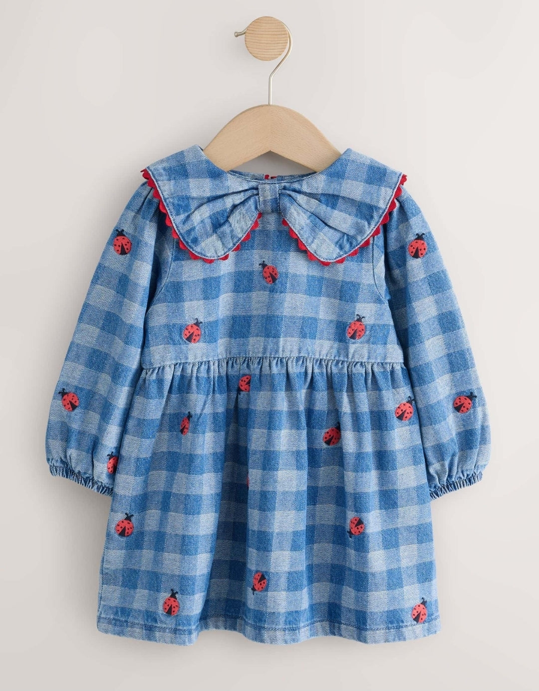 Blue Denim Check Long Sleeve Collar Embroidered Ladybird