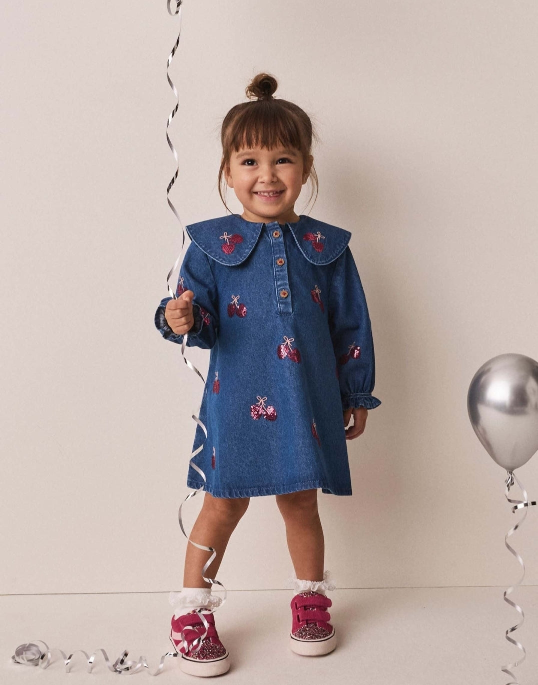 Blue Cherry Sequin Denim Dress
