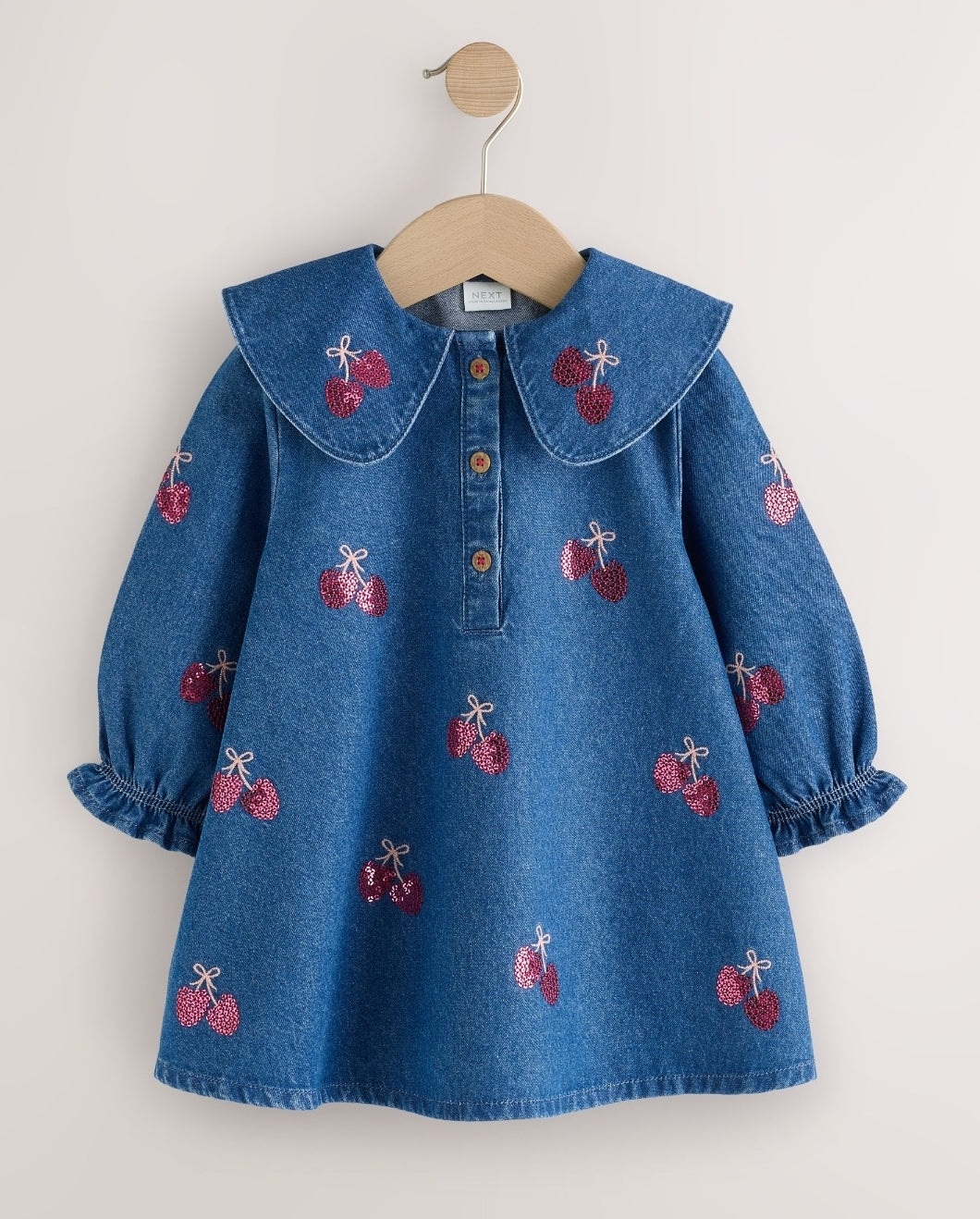 Blue Cherry Sequin Denim Dress