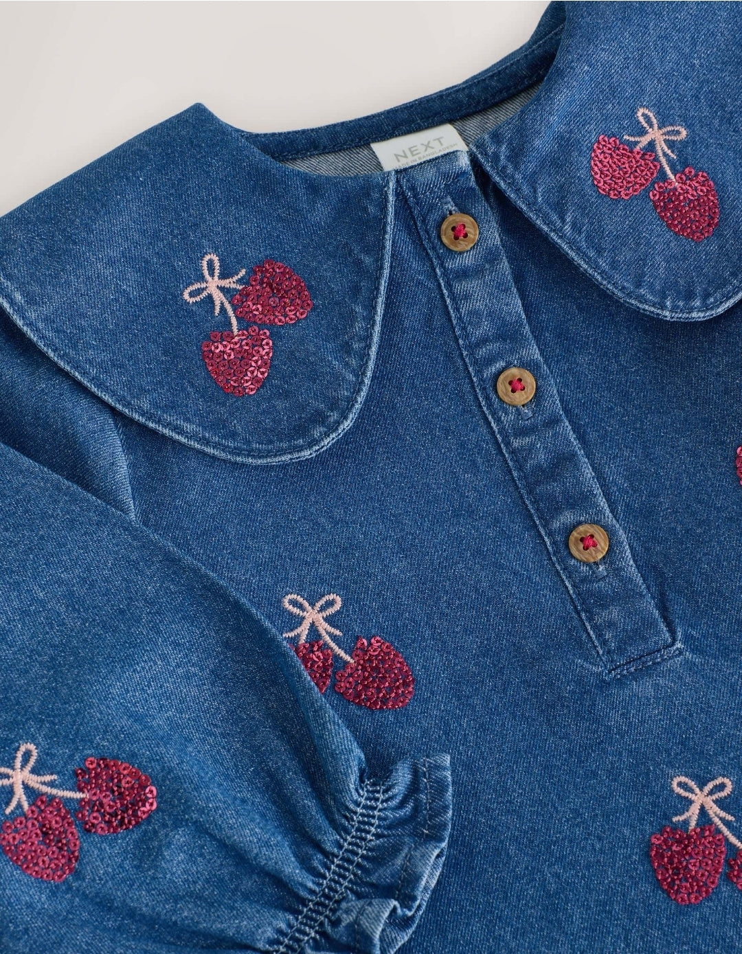 Blue Cherry Sequin Denim Dress
