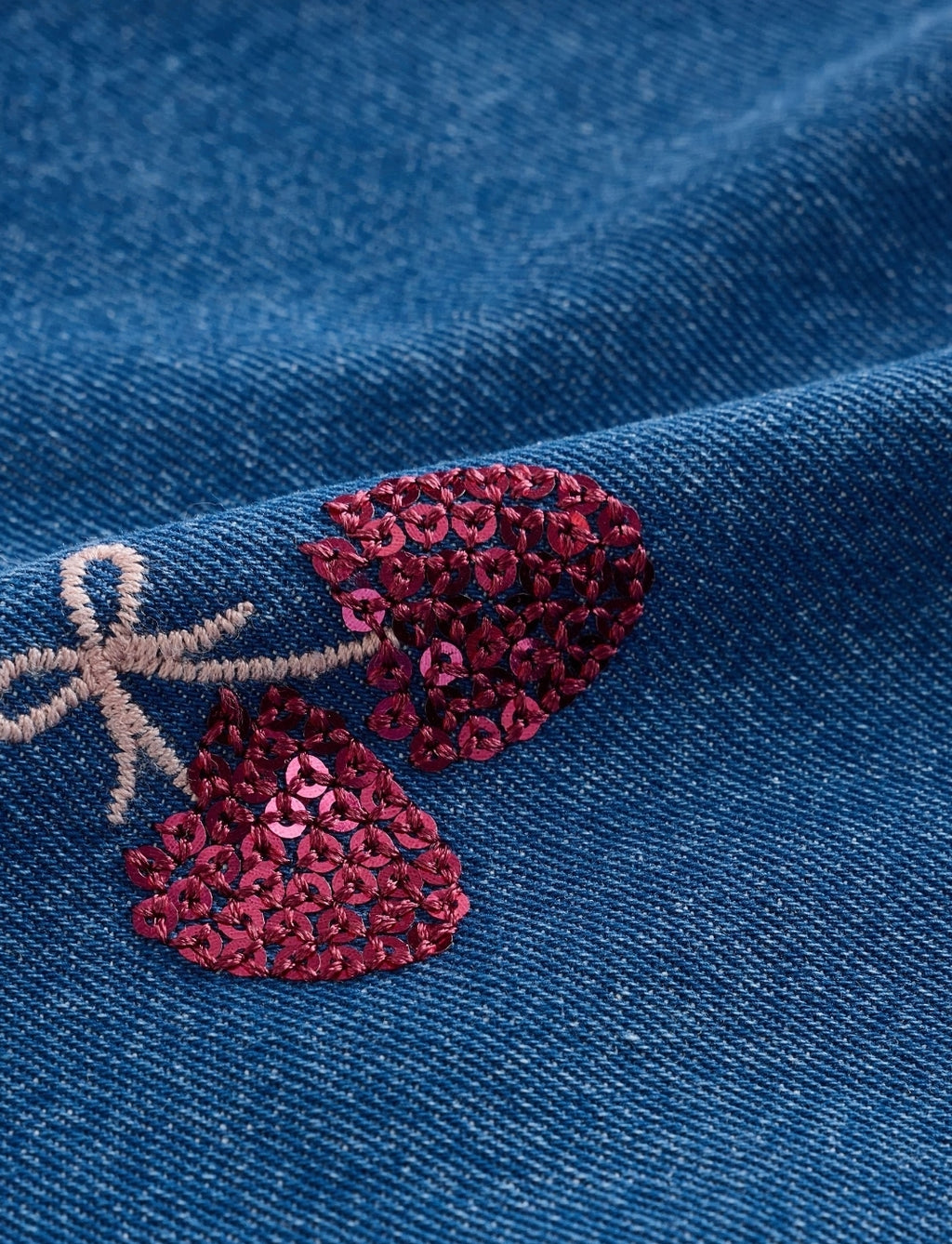 Blue Cherry Sequin Denim Dress