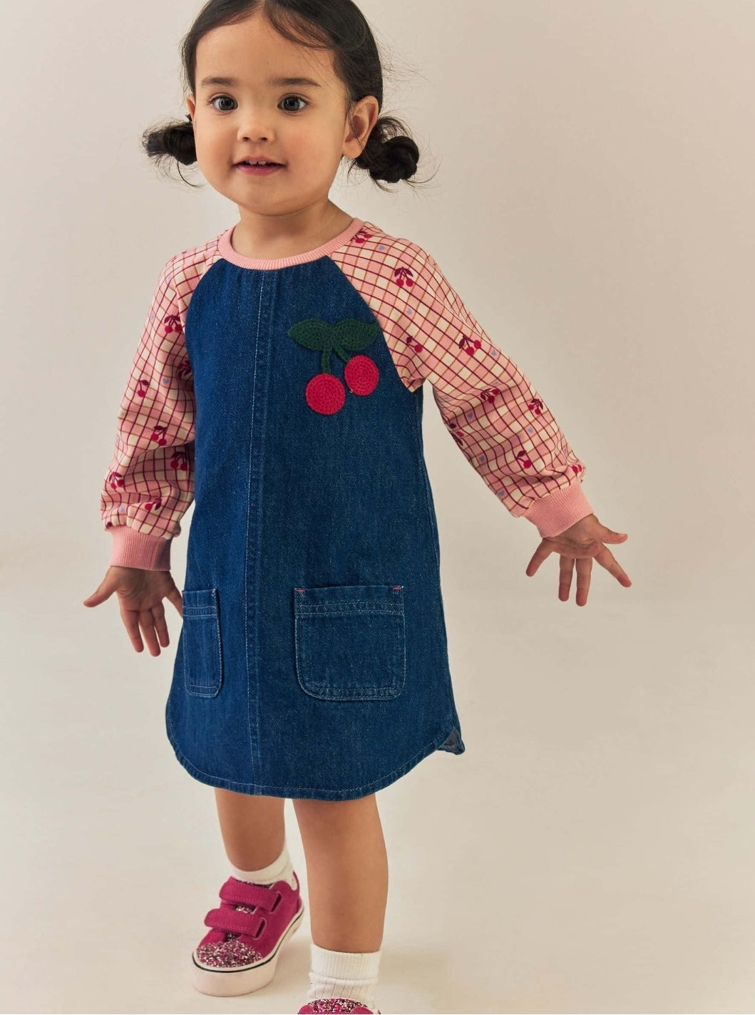 Cherry Print Raglan Denim Dress