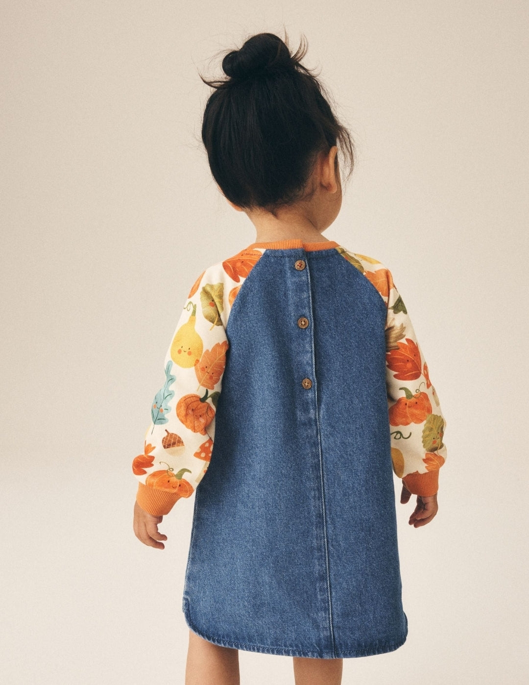 Pumpkin Print Raglan Denim Dress