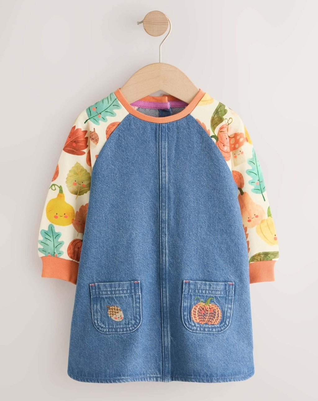 Pumpkin Print Raglan Denim Dress