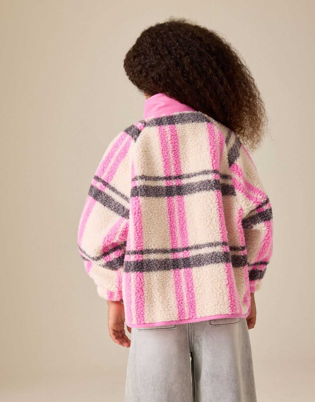 Ecru/Pink Check Button Up Borg
Jacket