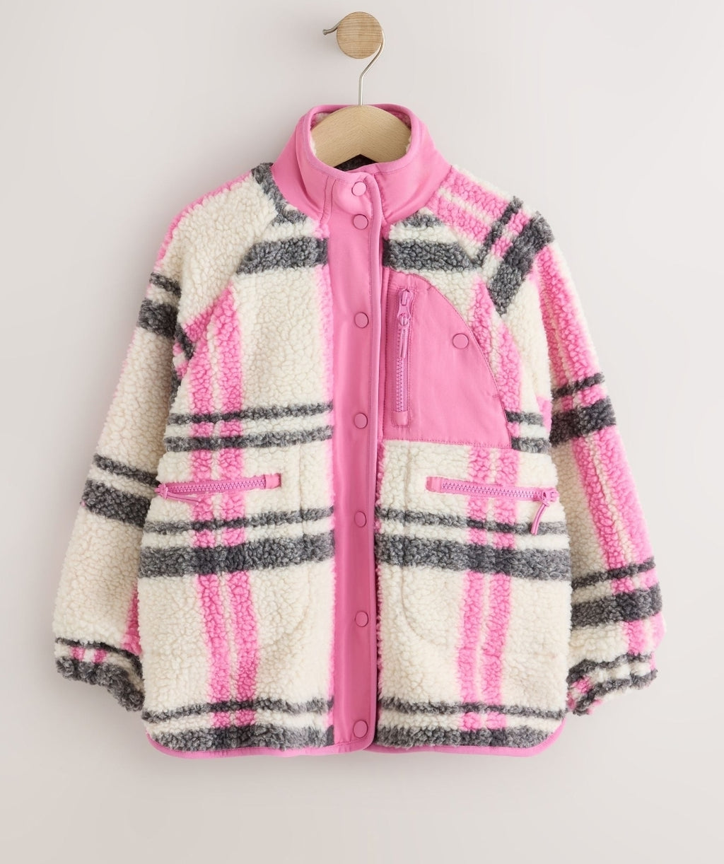 Ecru/Pink Check Button Up Borg
Jacket