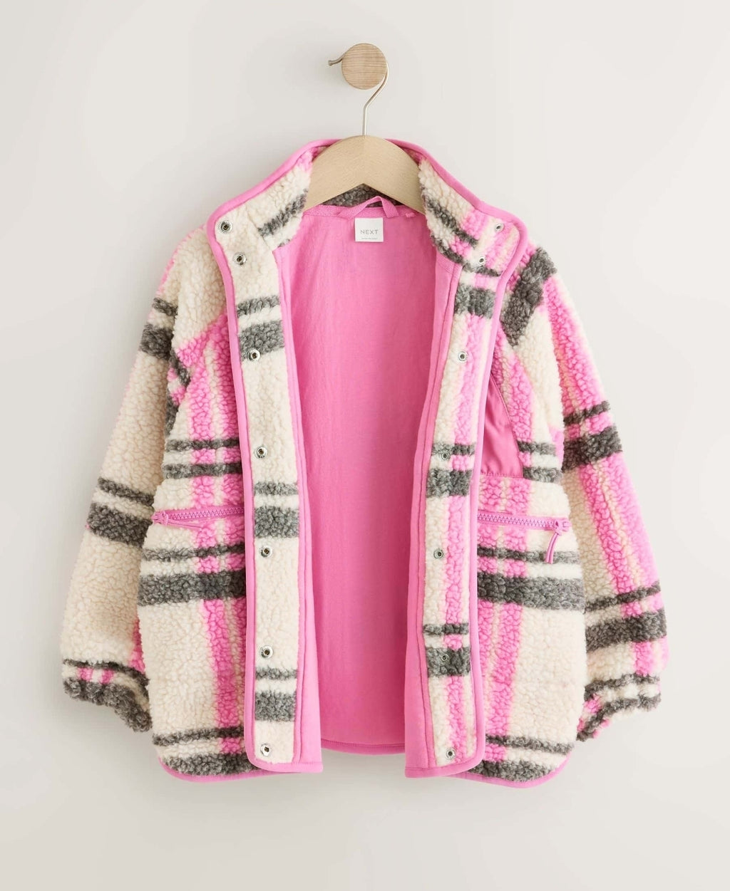 Ecru/Pink Check Button Up Borg
Jacket
