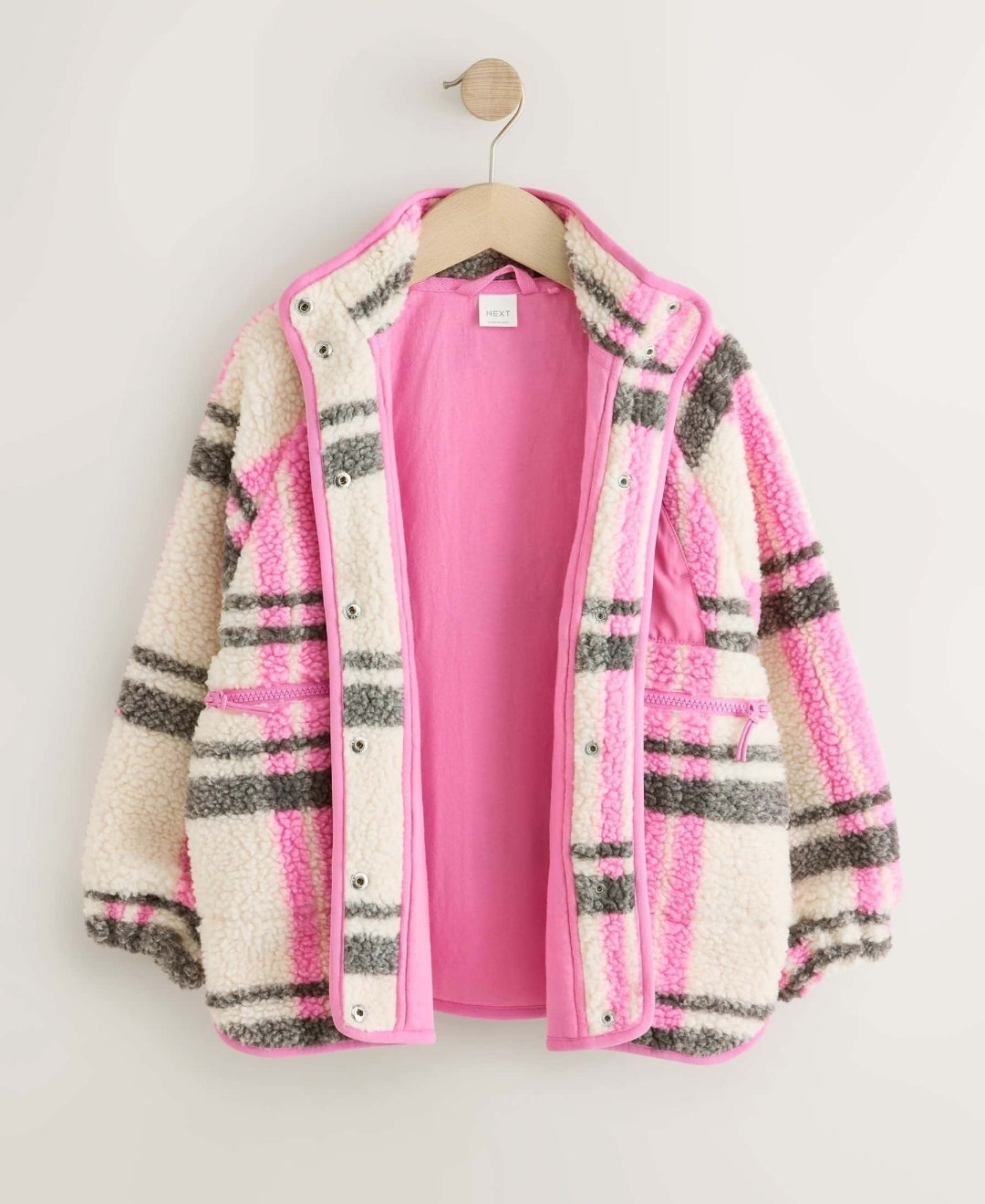 Ecru/Pink Check Button Up Borg
Jacket