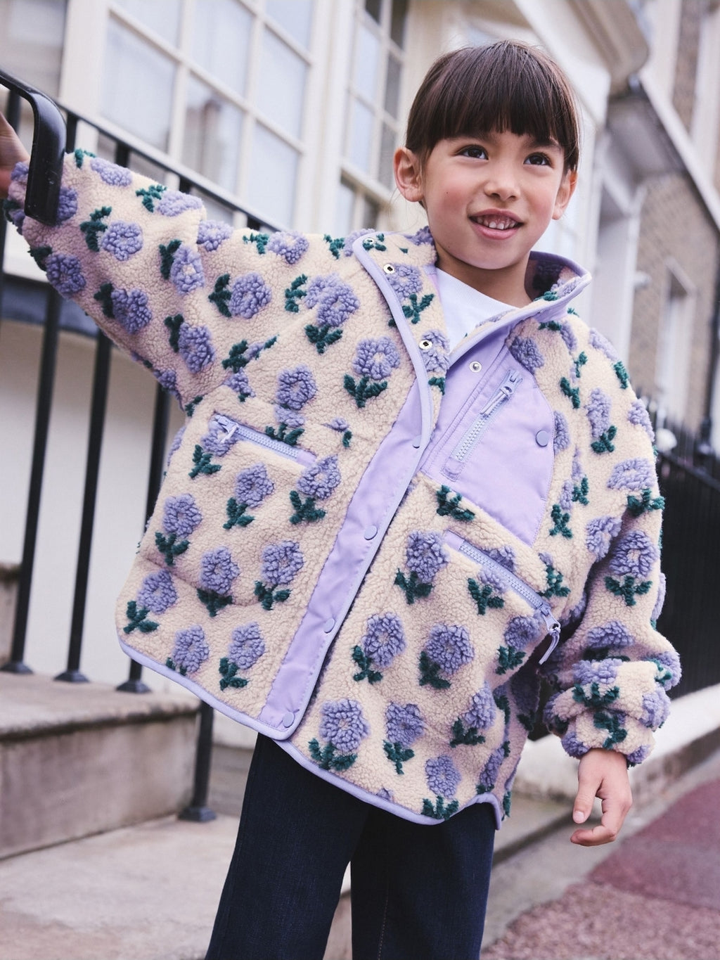 Blue/Cream Floral Button Up Borg
Jacket
