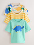 Yellow Dinosaur Short Sleeve Graphic T-Shirts 3 Pack
