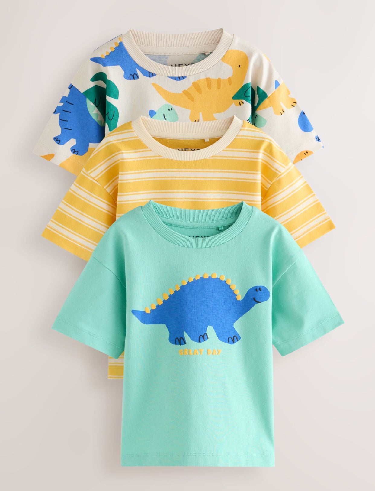 Yellow Dinosaur Short Sleeve Graphic T-Shirts 3 Pack