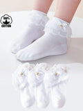 3 Pairs Cotton Lace Trim Socks Girls Socks