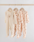 Neutral Bear Two Way Zip Baby Sleepsuits 3 Pack