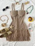 Shell Cup Tassel Spaghetti Strap Fitted Mini Dress