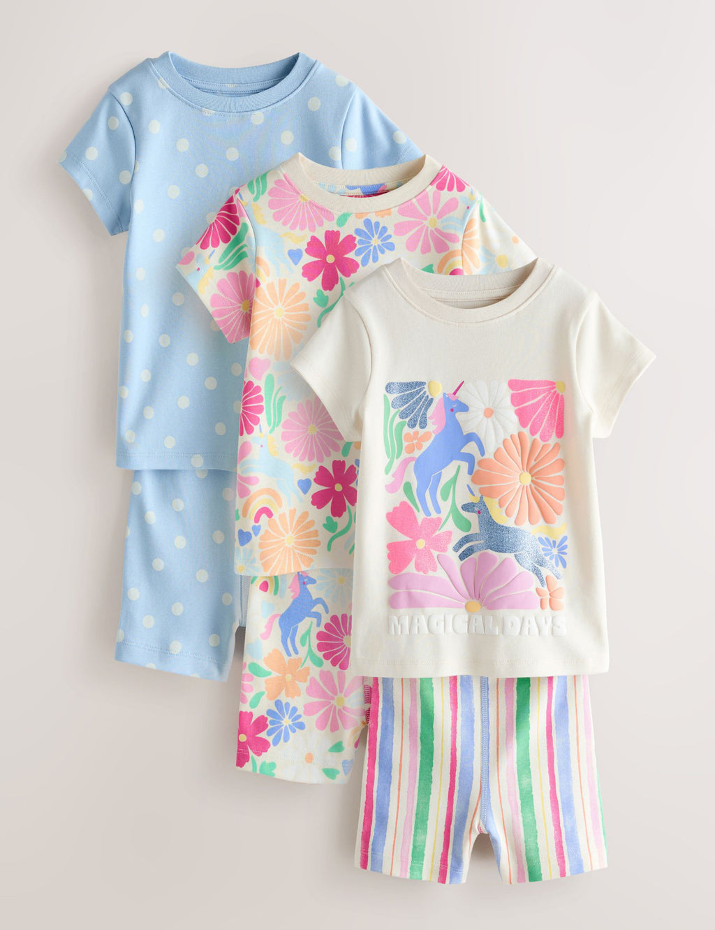 Pink Floral Unicorn Short Pyjamas 3 Pack