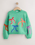 Green Bow Embroidered Christmas Jumper