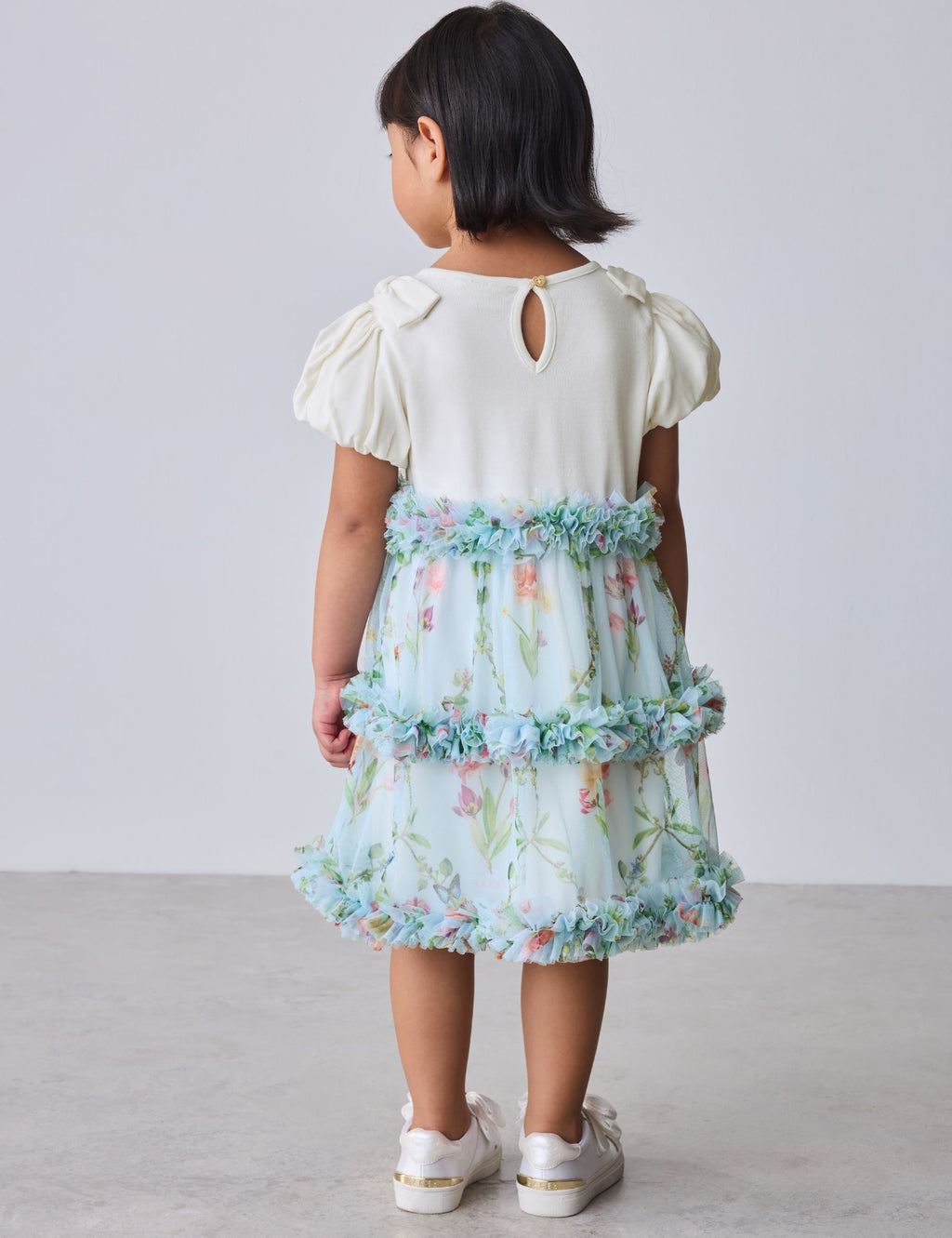 Baker by Ted Baker Floral Ruffle Mesh Mockable Blue Dress