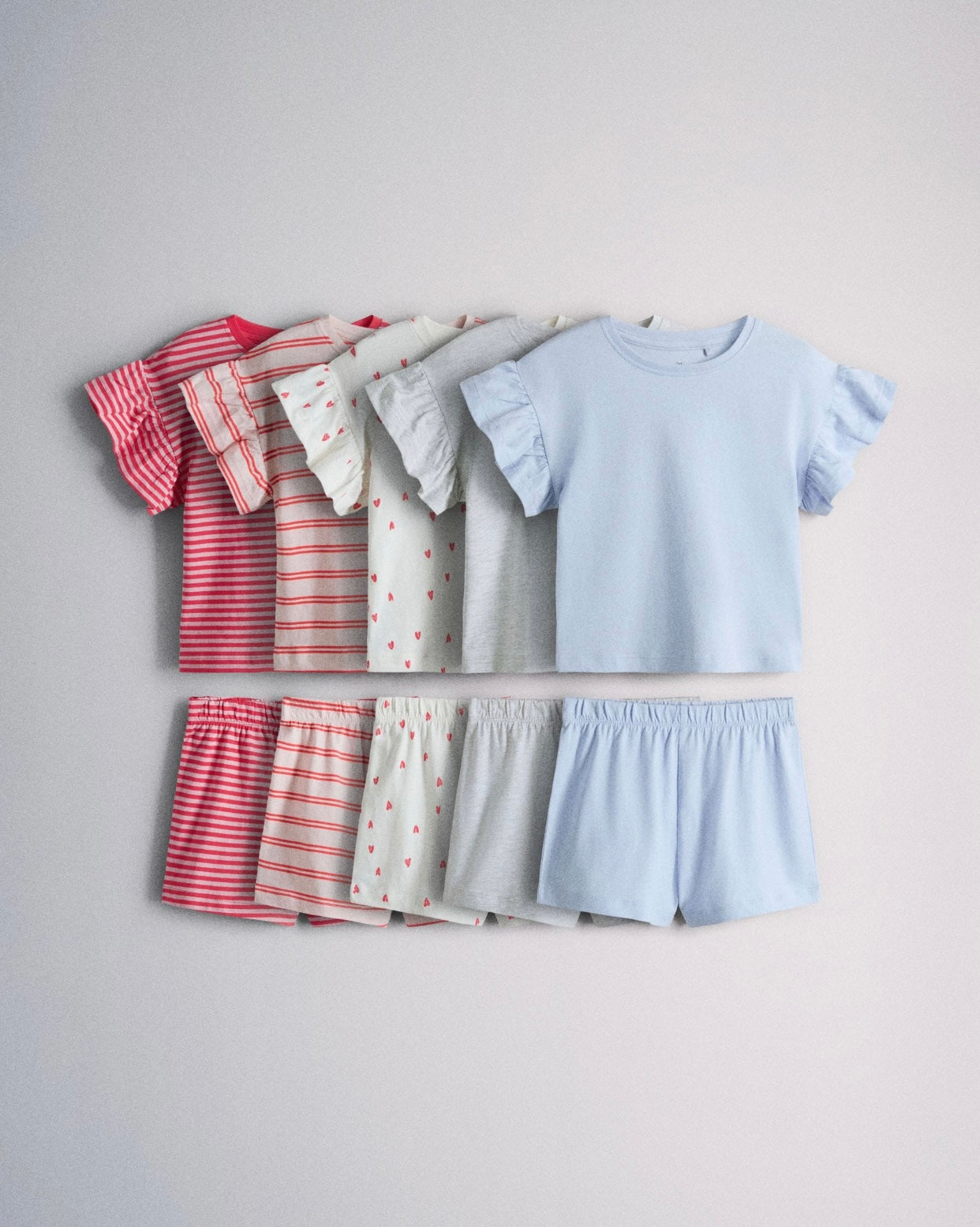 The Set 5 Pack Cotton Jersey Frill Sleeve T-Shirt and Shorts Pyjamas Set