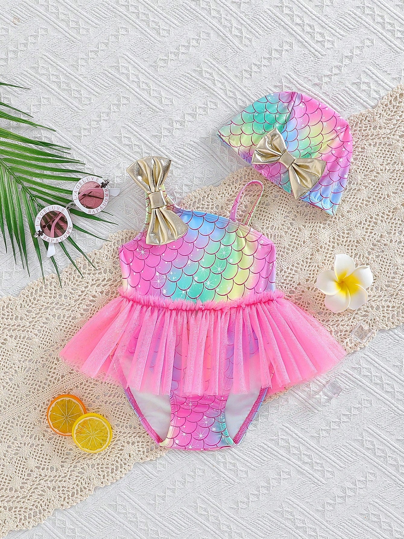Baby Girls Mermaid Swimsuit With Swim Cap