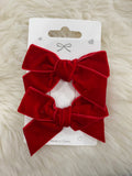 2pcs red velvet bow hair clips