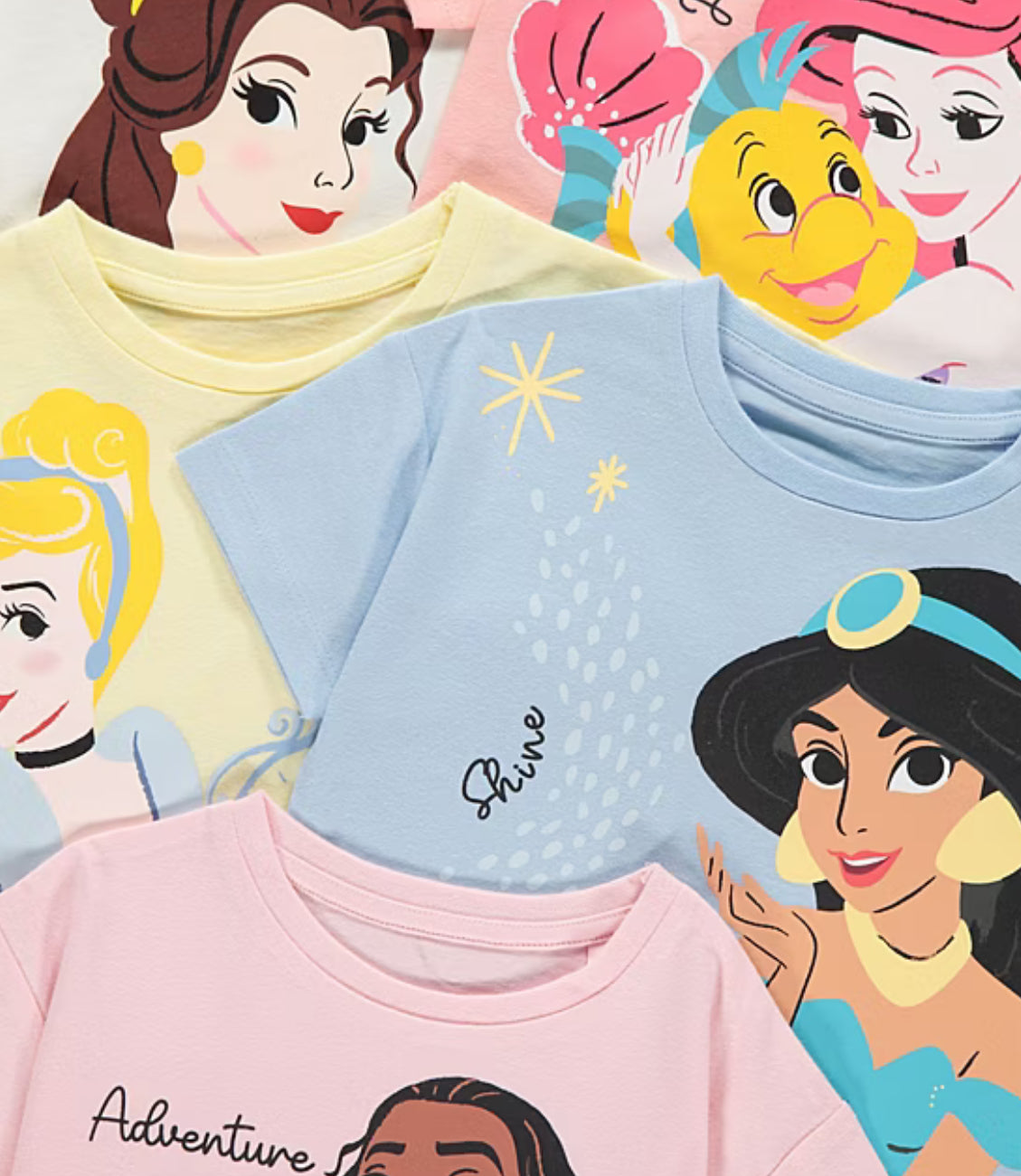 Disney Princess Pastel T Shirts 5 Pack